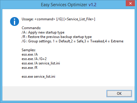 Command-line usage panel listing switches for scripted imports, exports, and unattended runs